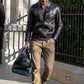 David Beckham Brown Bomber Leather Jacket – close-up detail of leather and stitching