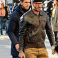 David Beckham Brown Bomber Leather Jacket – worn look
