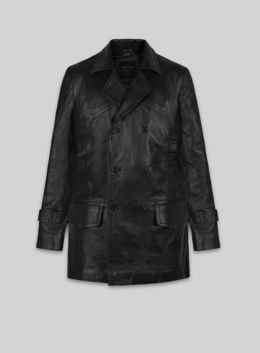 David Tennant Doctor Who Black Leather Trench Coat – front view