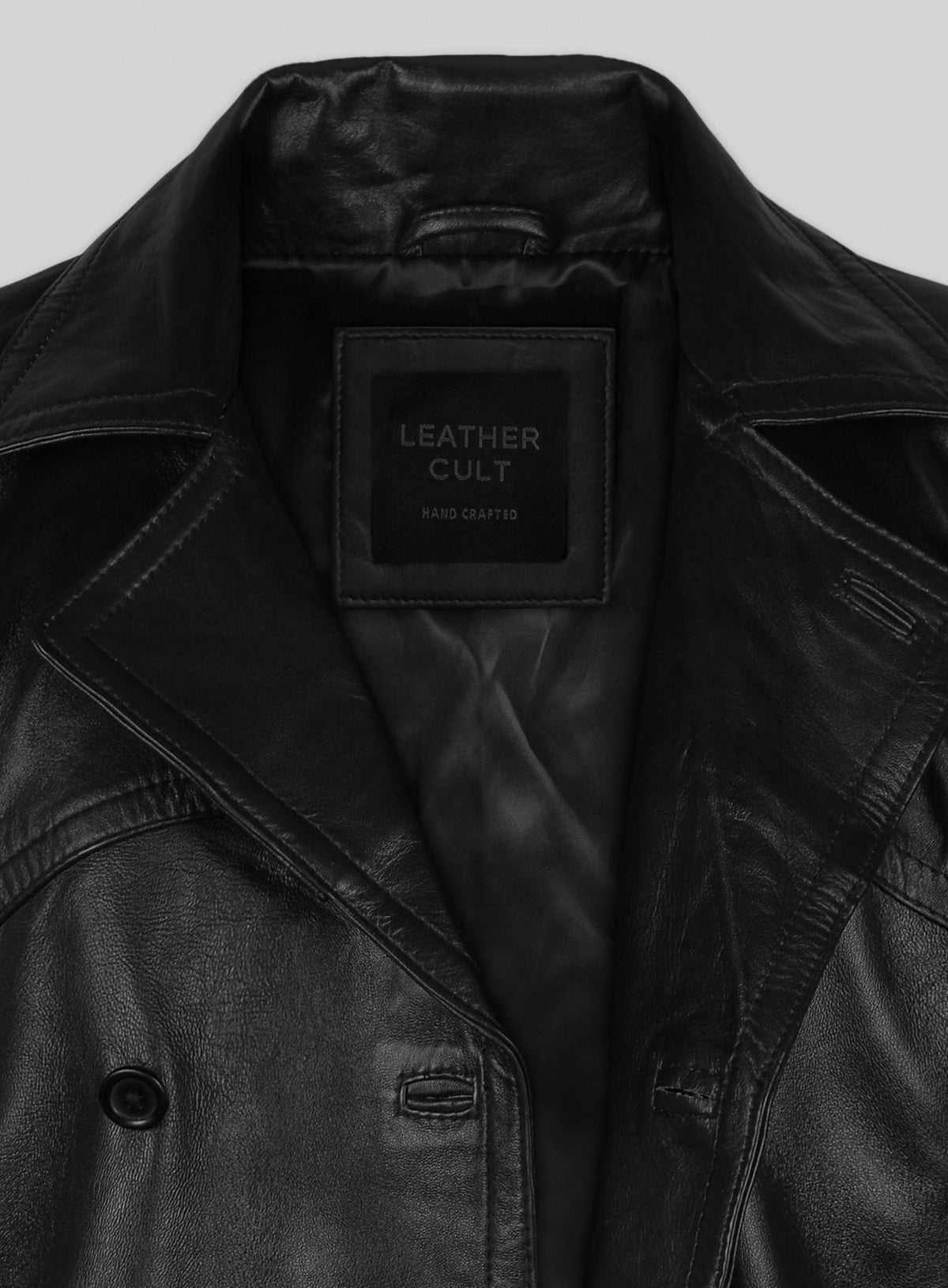 David Tennant Doctor Who Black Leather Trench Coat – close-up and worn views
