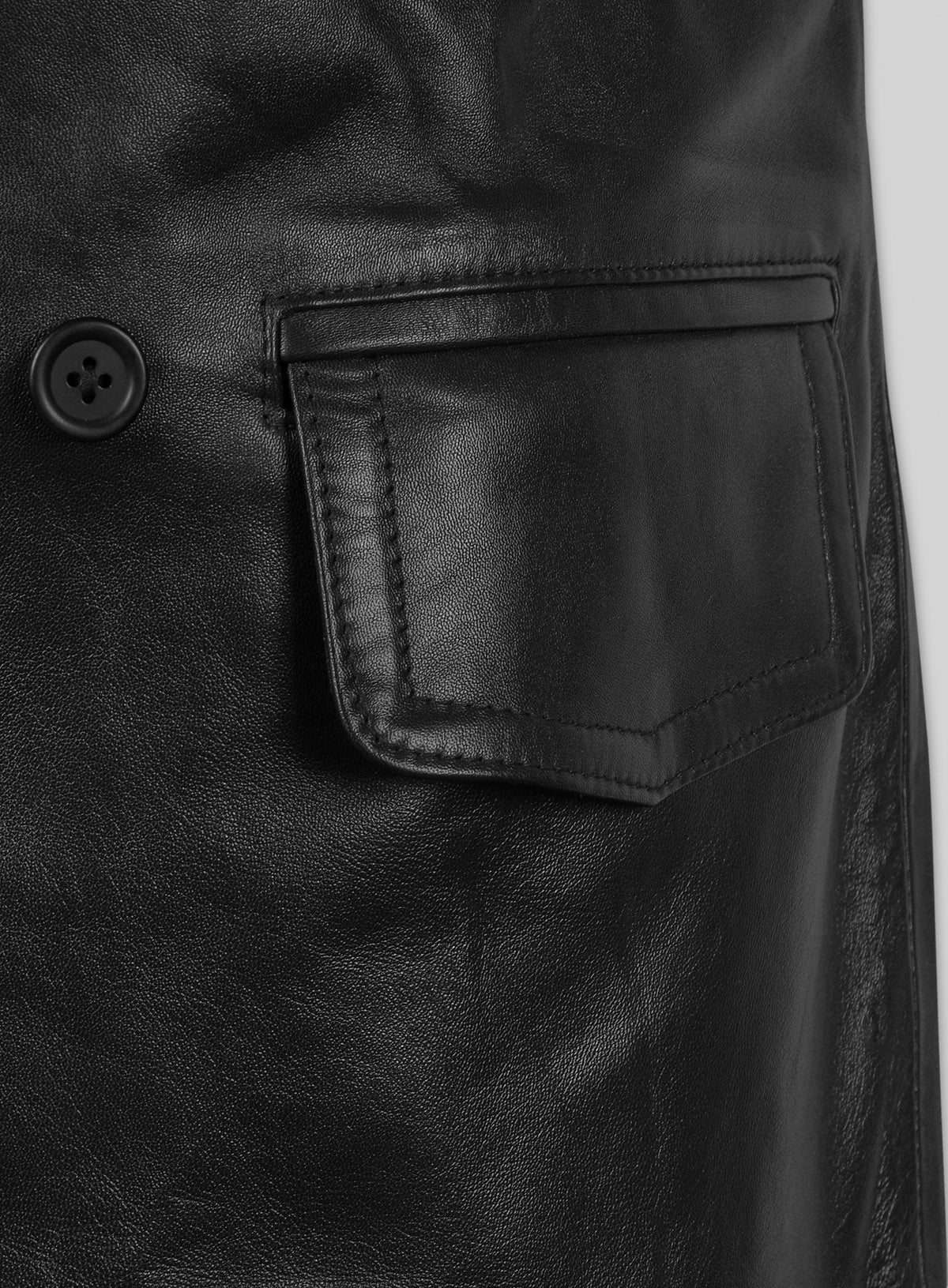 David Tennant Doctor Who Black Leather Trench Coat – close-up and worn views