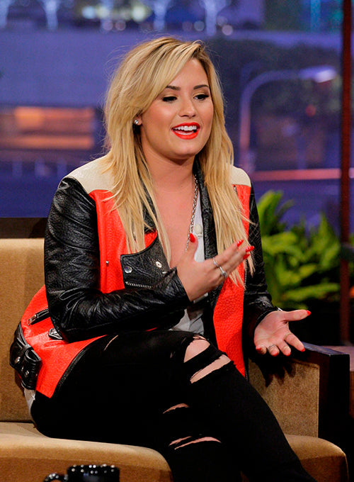 Demi Lovato Black Leather Jacket – front view