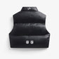 Detroit Lions women's black faux leather cropped puffer vest, back view