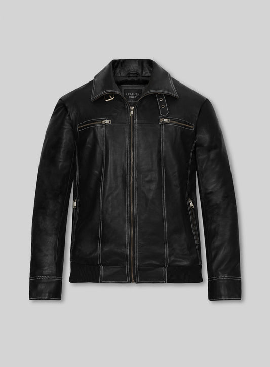 Die Hard 5 Bruce Willis Black Leather Jacket – front view