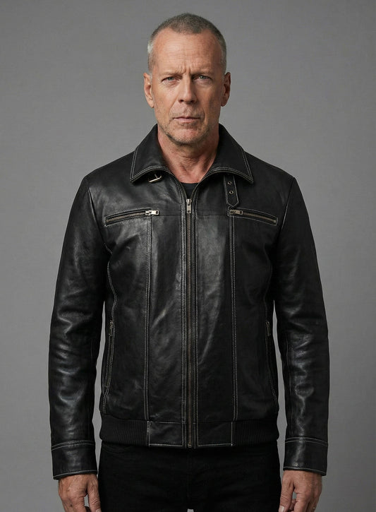 Die Hard 5 Bruce Willis Black Leather Jacket – alternate view