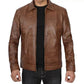 Men's Genuine Distressed Brown Cafe Racer Leather Jacket