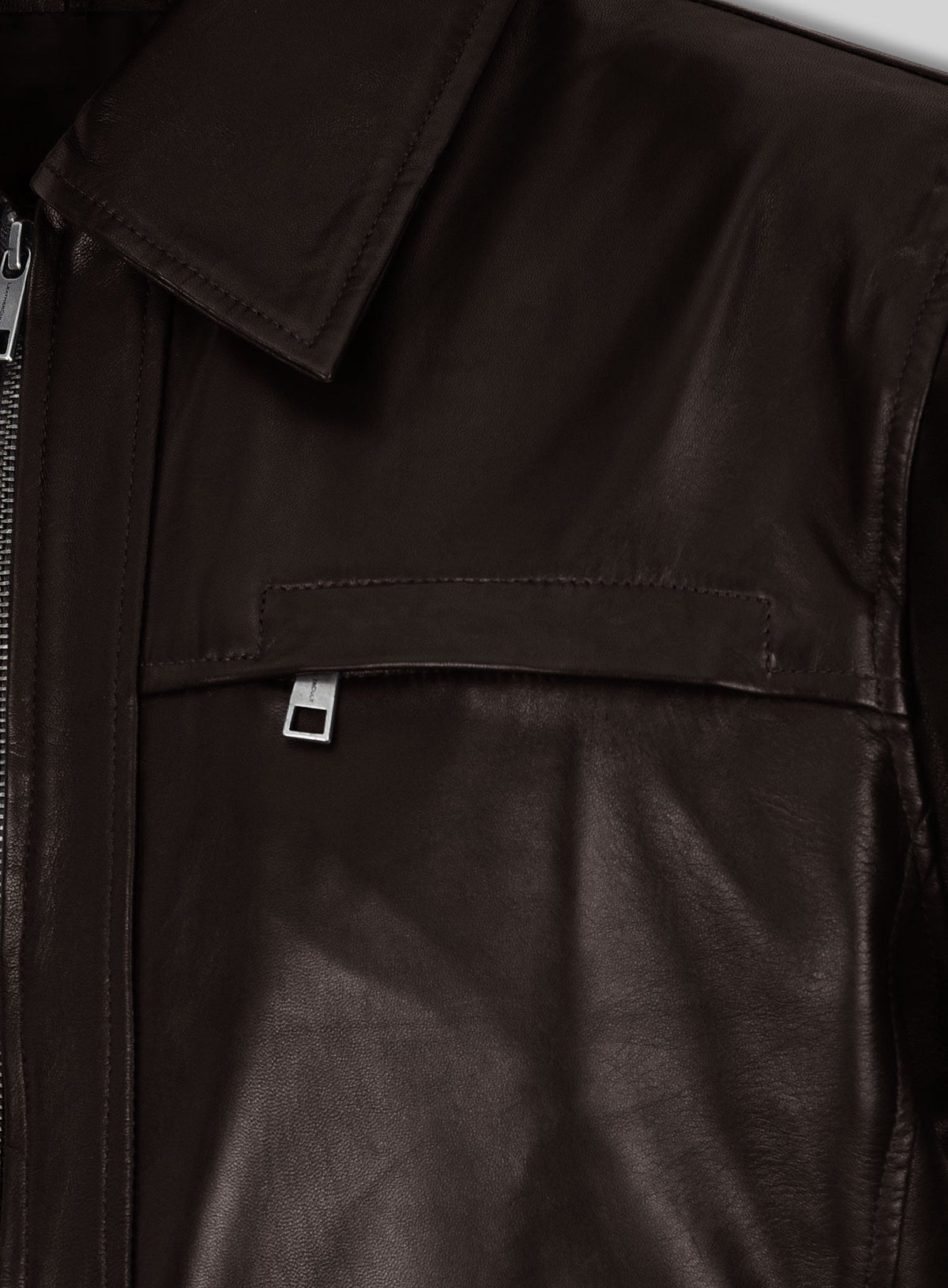 Don Cheadle Traitor Dark Brown Leather Jacket – close-up and worn views