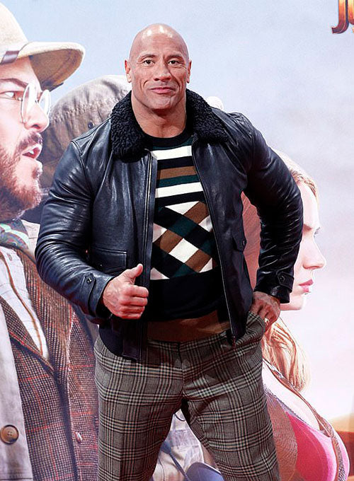 Dwayne Johnson Jumanji World Premiere Black Leather Jacket – Dwayne Johnson wearing the look, photo 3