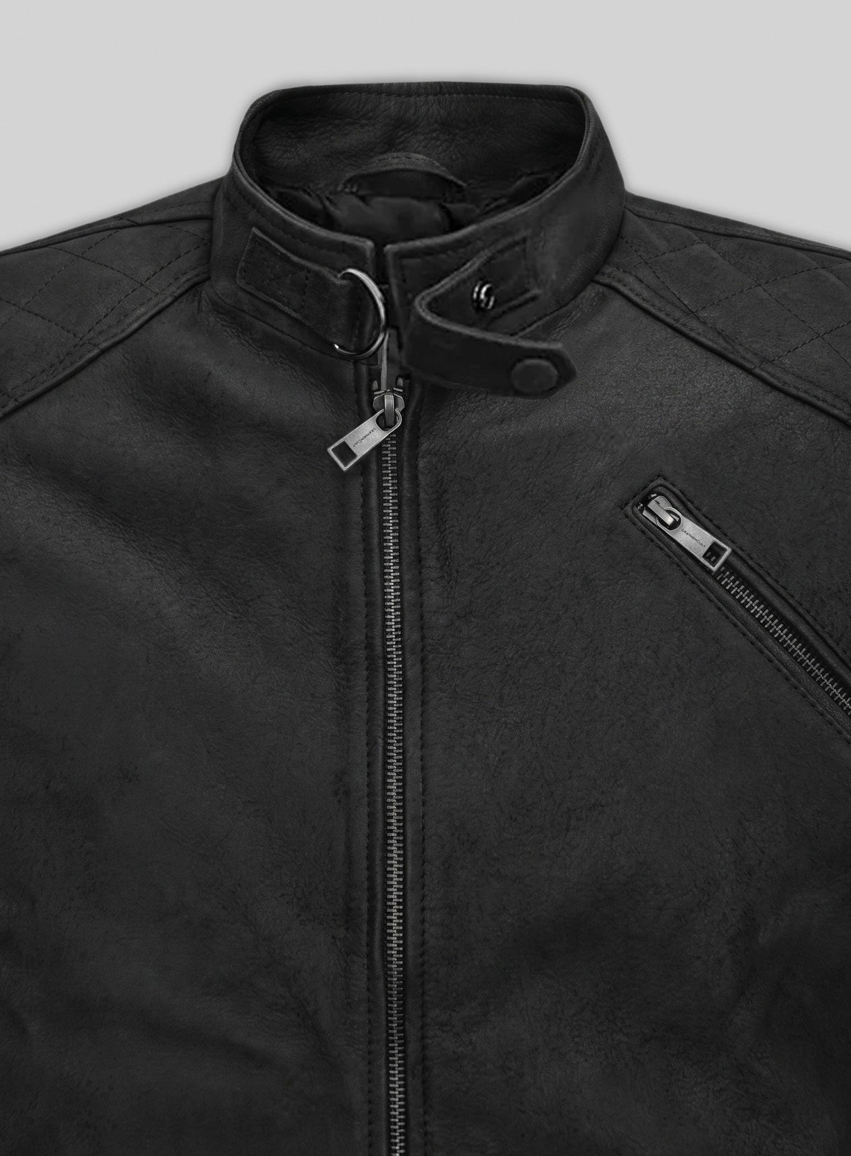 Dylan McDermott Hostages Black Leather Jacket – close-up detail of hardware and pockets