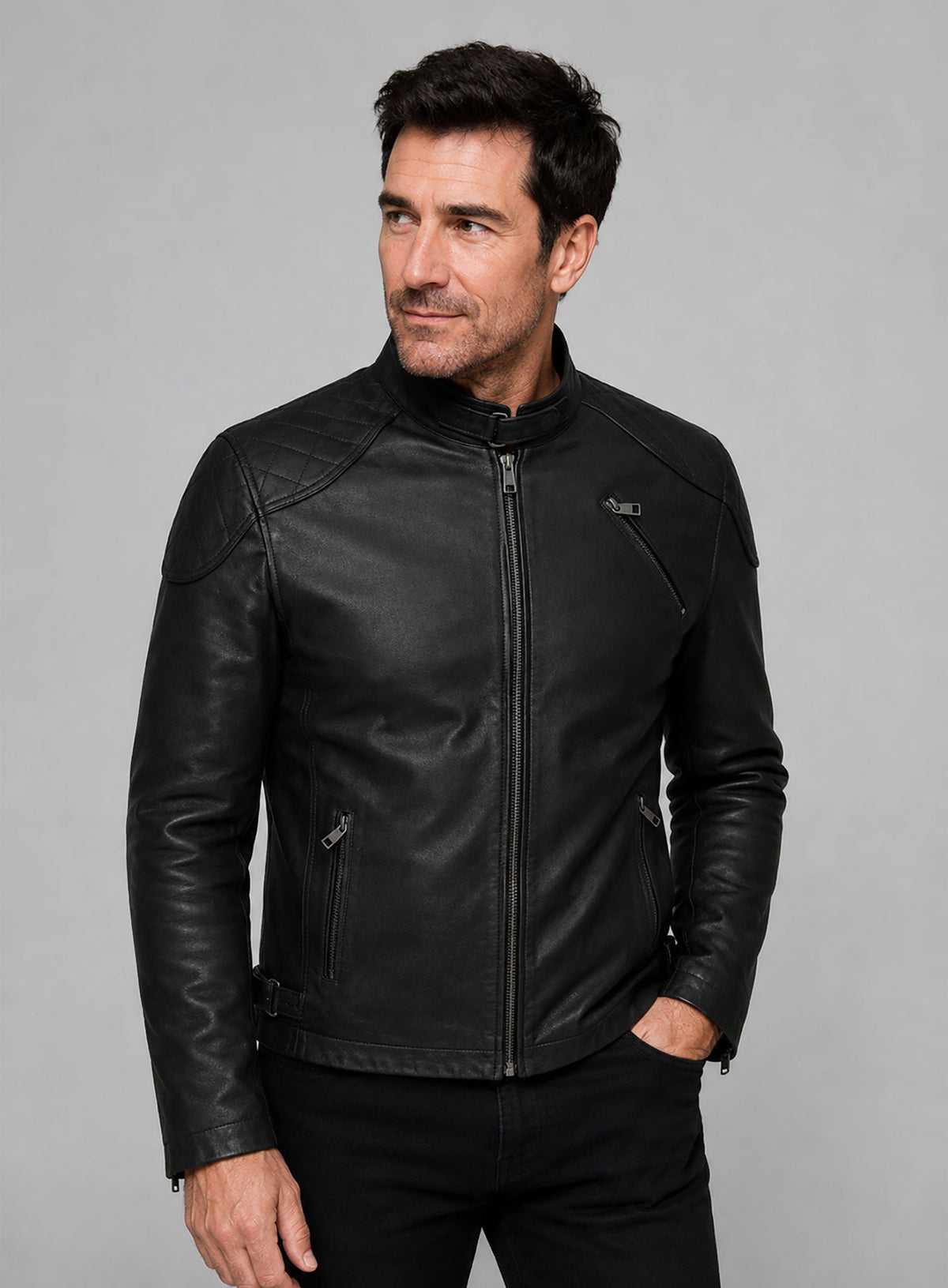 Dylan McDermott Hostages Black Leather Jacket – worn look