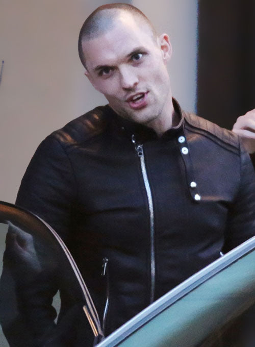 Ed Skrein Deadpool Black Leather Jacket – front view