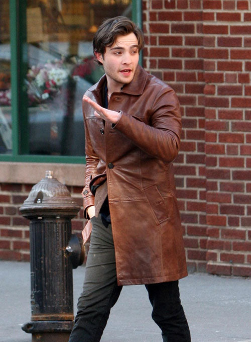 Ed Westwick White Leather Trench Coat – Ed Westwick wearing the look, photo 3