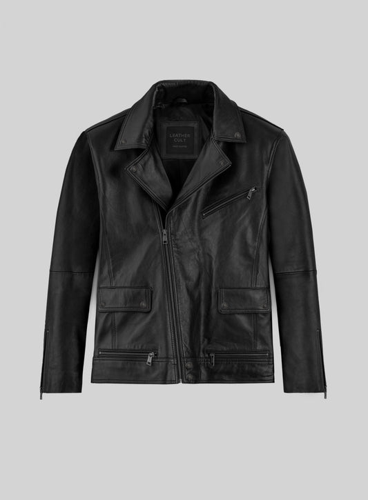 Eddie Redmayne Black Leather Jacket – front view
