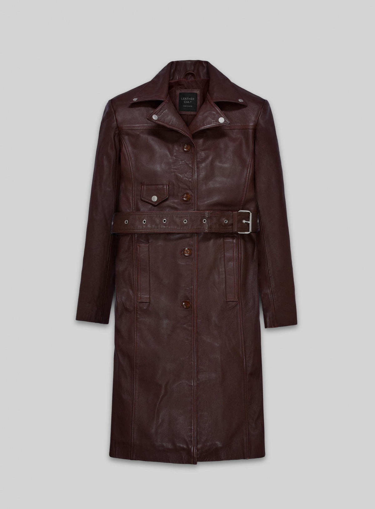 Eiza Gonzalez Black Leather Trench Coat – front view