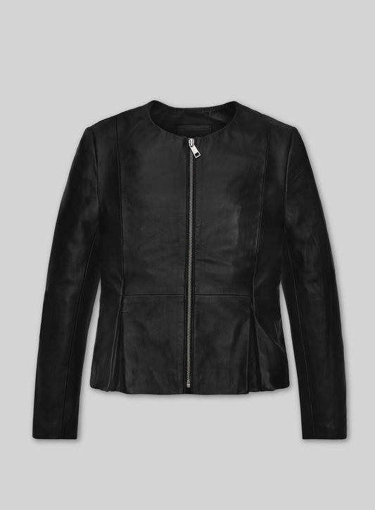Elizabeth Gillies Dynasty Black Leather Jacket – front view