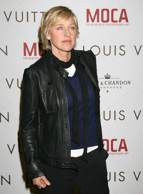 Ellen Degeneres Black Leather Jacket – front view