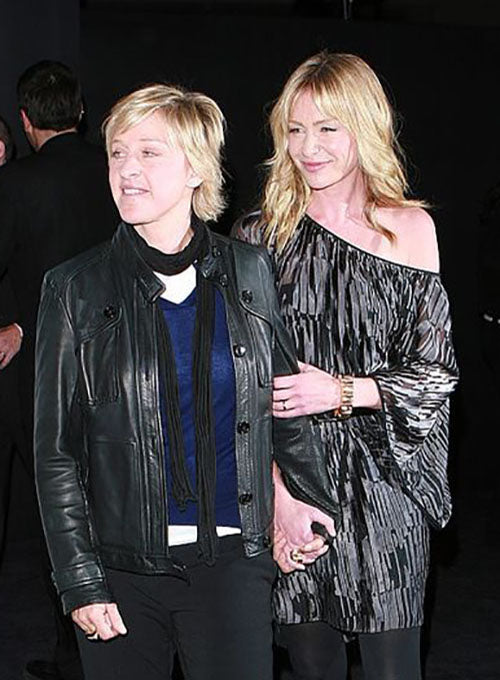 Ellen Degeneres Black Leather Jacket – close-up and worn views
