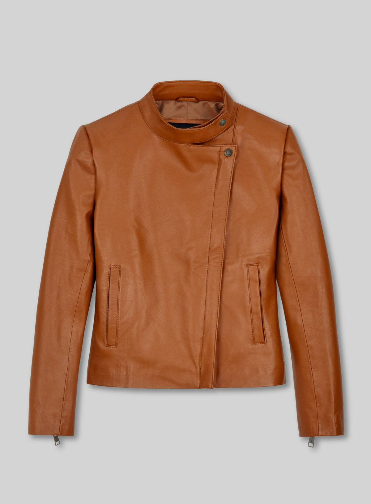 Ellen Pompeo Black Biker Leather Jacket – front view
