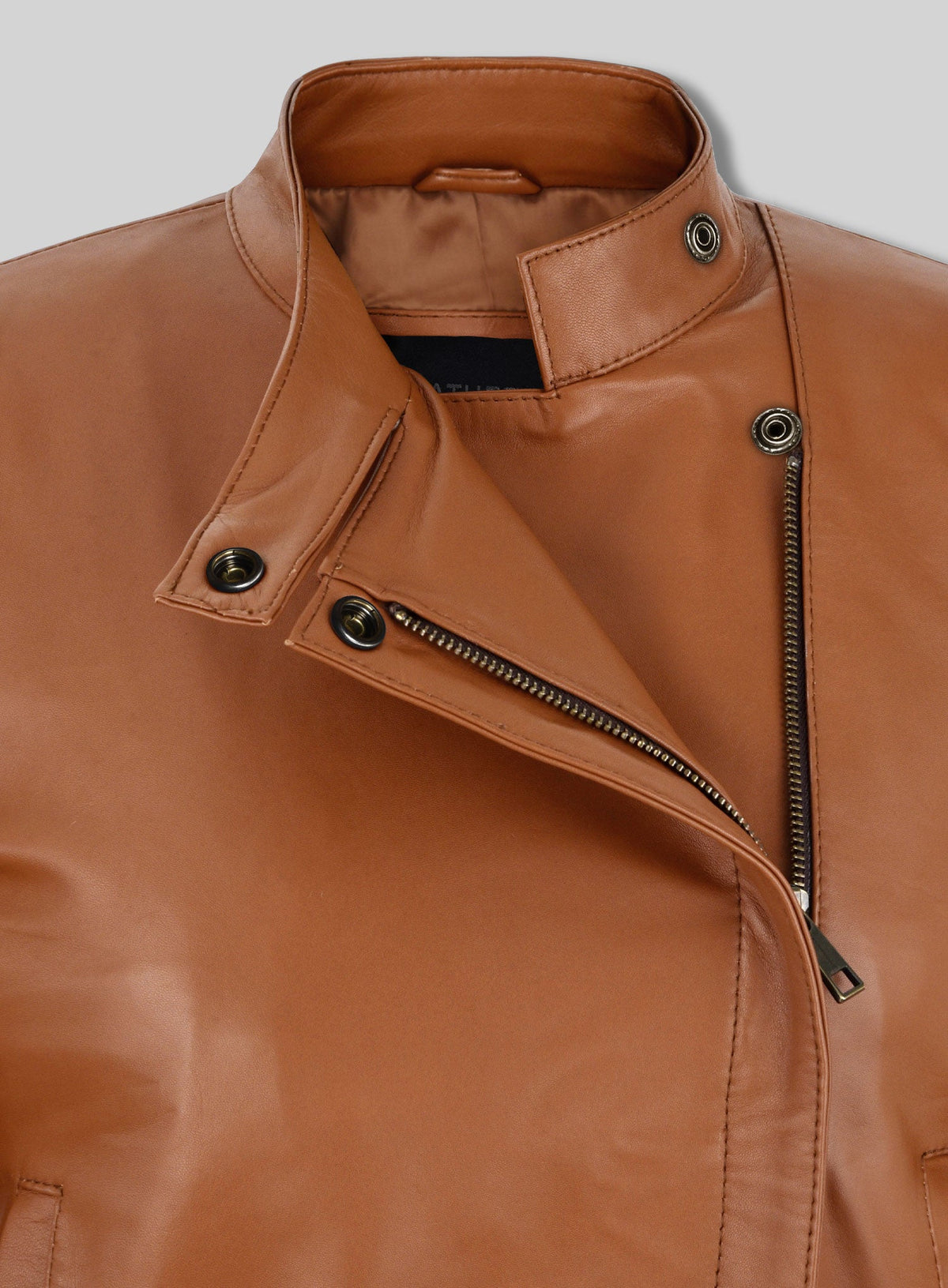 Ellen Pompeo Black Biker Leather Jacket – close-up and worn views