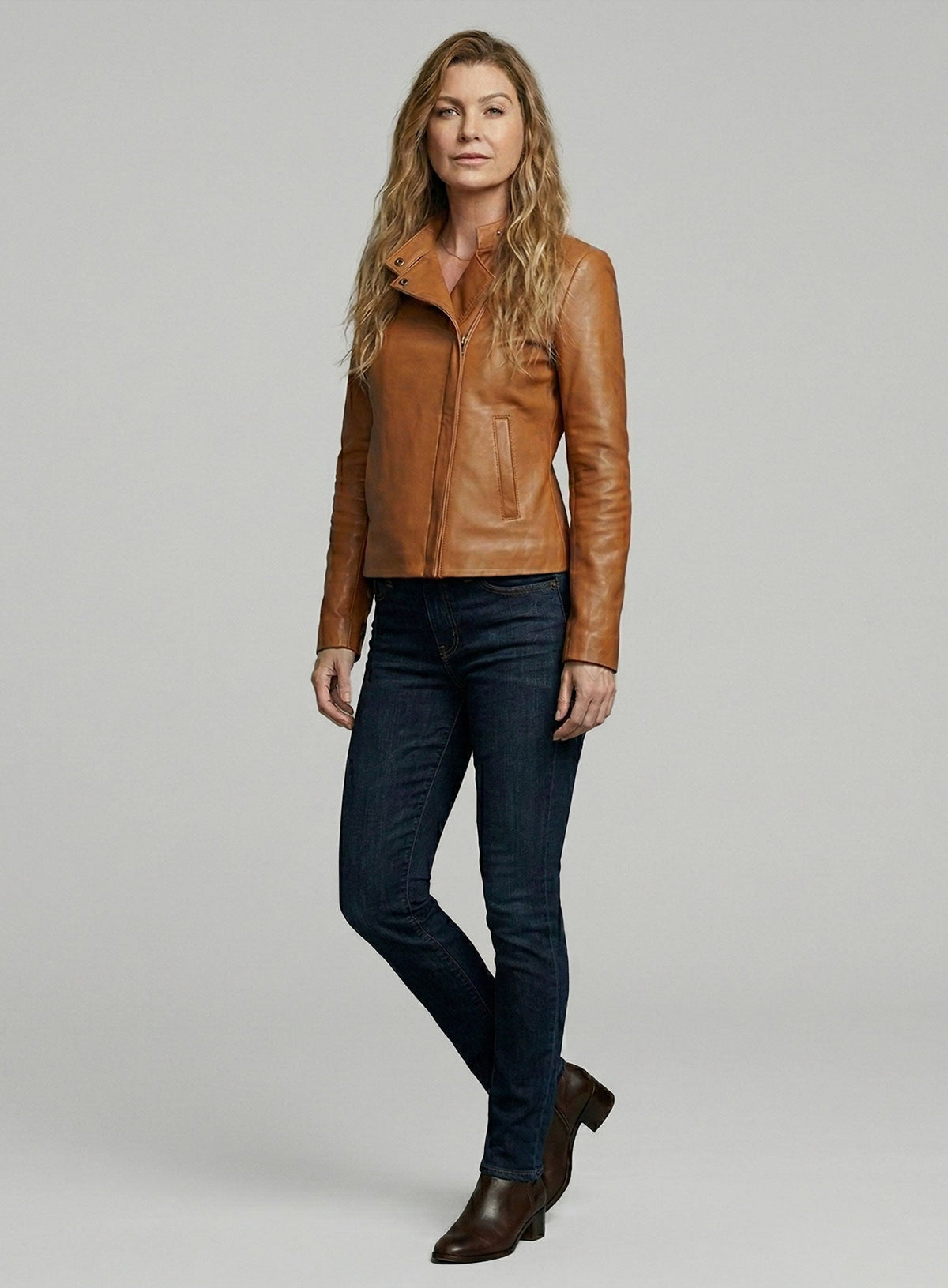 Ellen Pompeo Black Biker Leather Jacket – full product view
