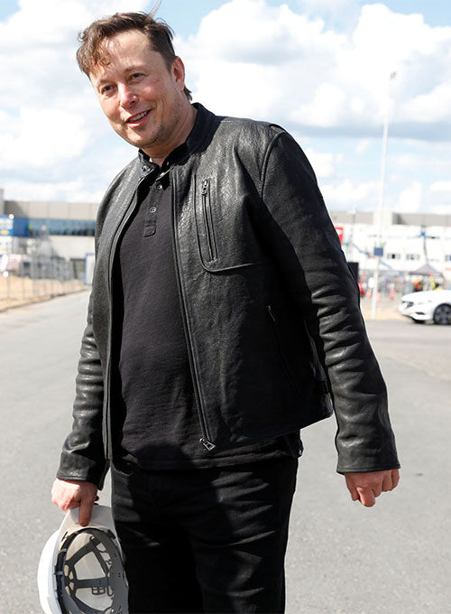 Elon Musk Black Rib-Collar Leather Jacket – celebrity inspiration look