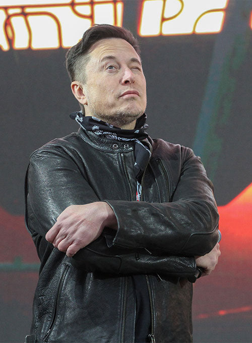 Elon Musk Black Rib-Collar Leather Jacket – celebrity inspiration look
