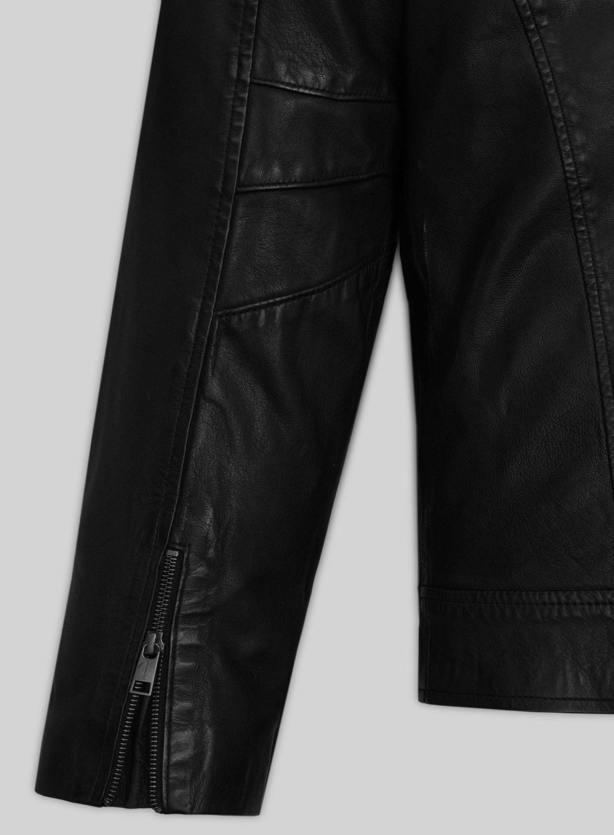 Elon Musk SNL Promo Black Leather Jacket – close-up detail of hardware and pockets