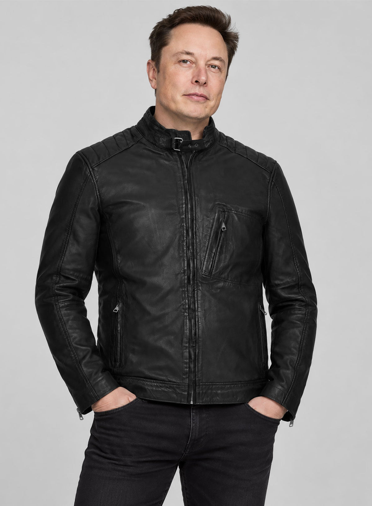Elon Musk SNL Promo Black Leather Jacket – worn look