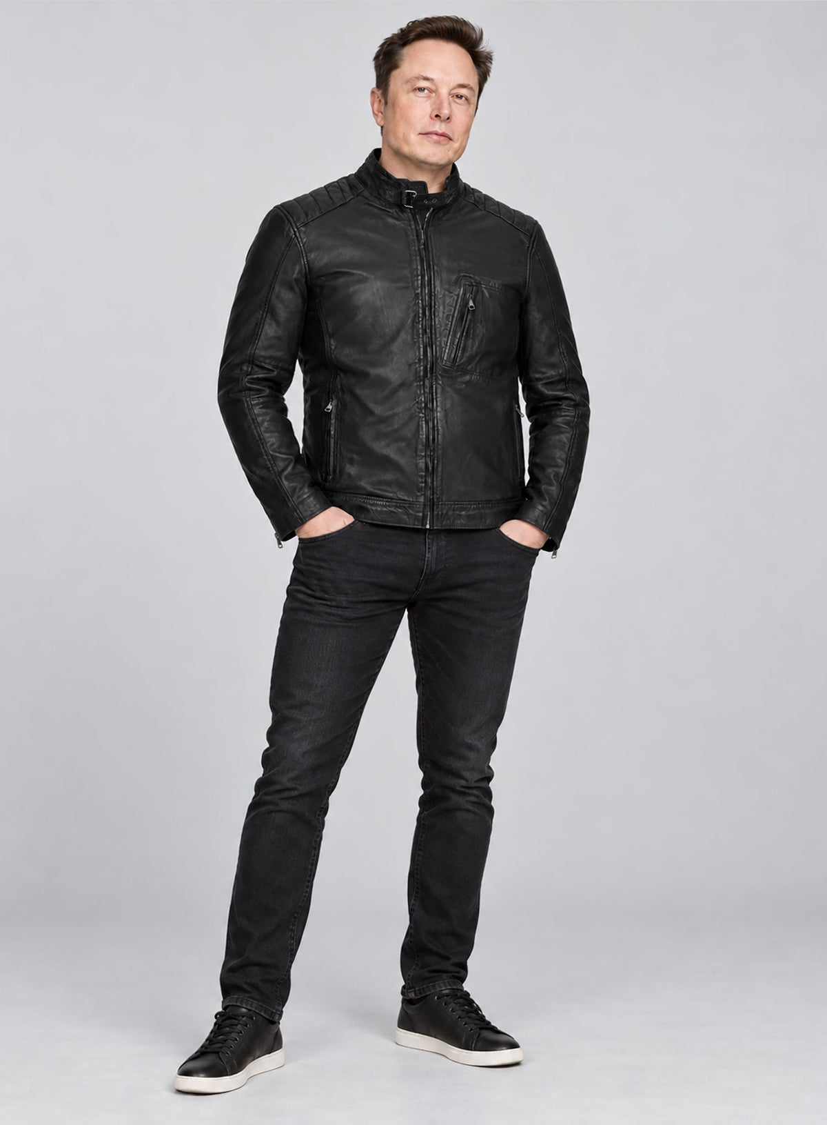 Elon Musk SNL Promo Black Leather Jacket – worn look