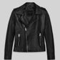 Elsa Pataky Black Biker Leather Jacket – front view
