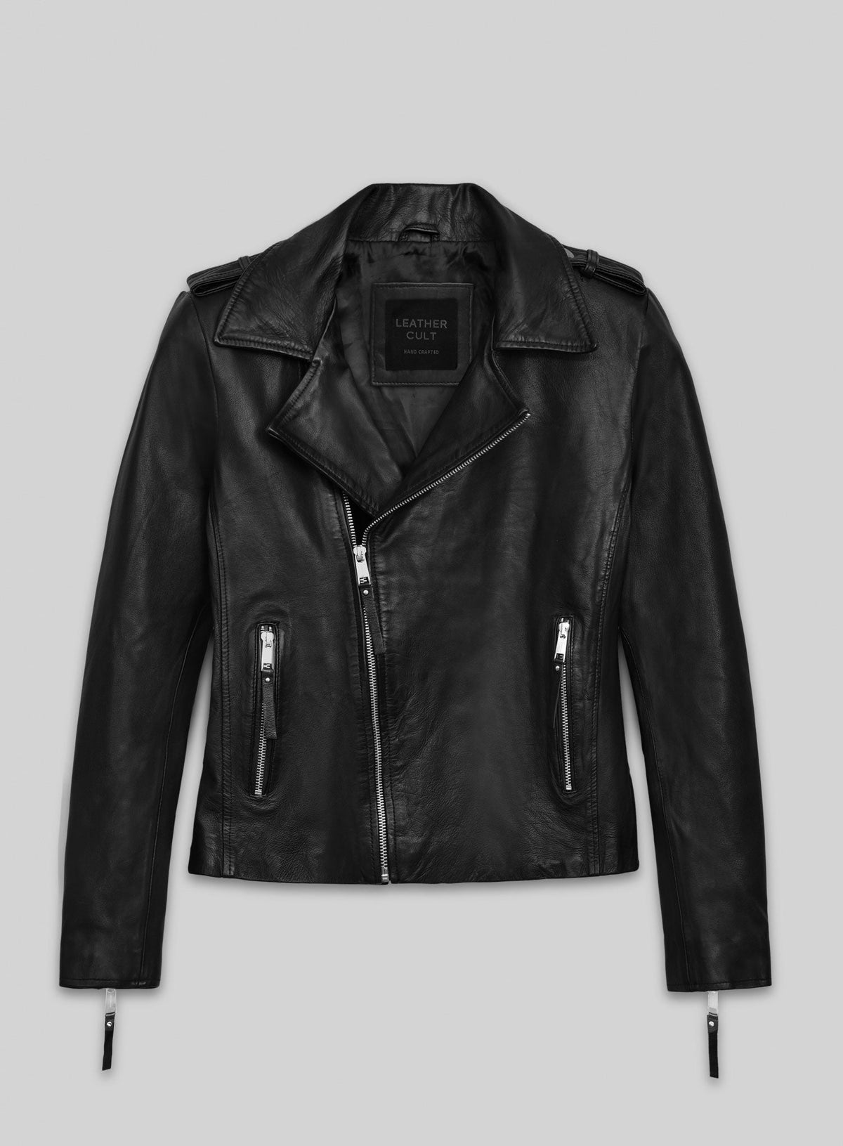 Elsa Pataky Black Biker Leather Jacket – front view