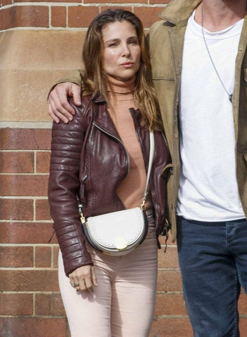 Elsa Pataky Sydney Black Leather Jacket – close-up and worn views