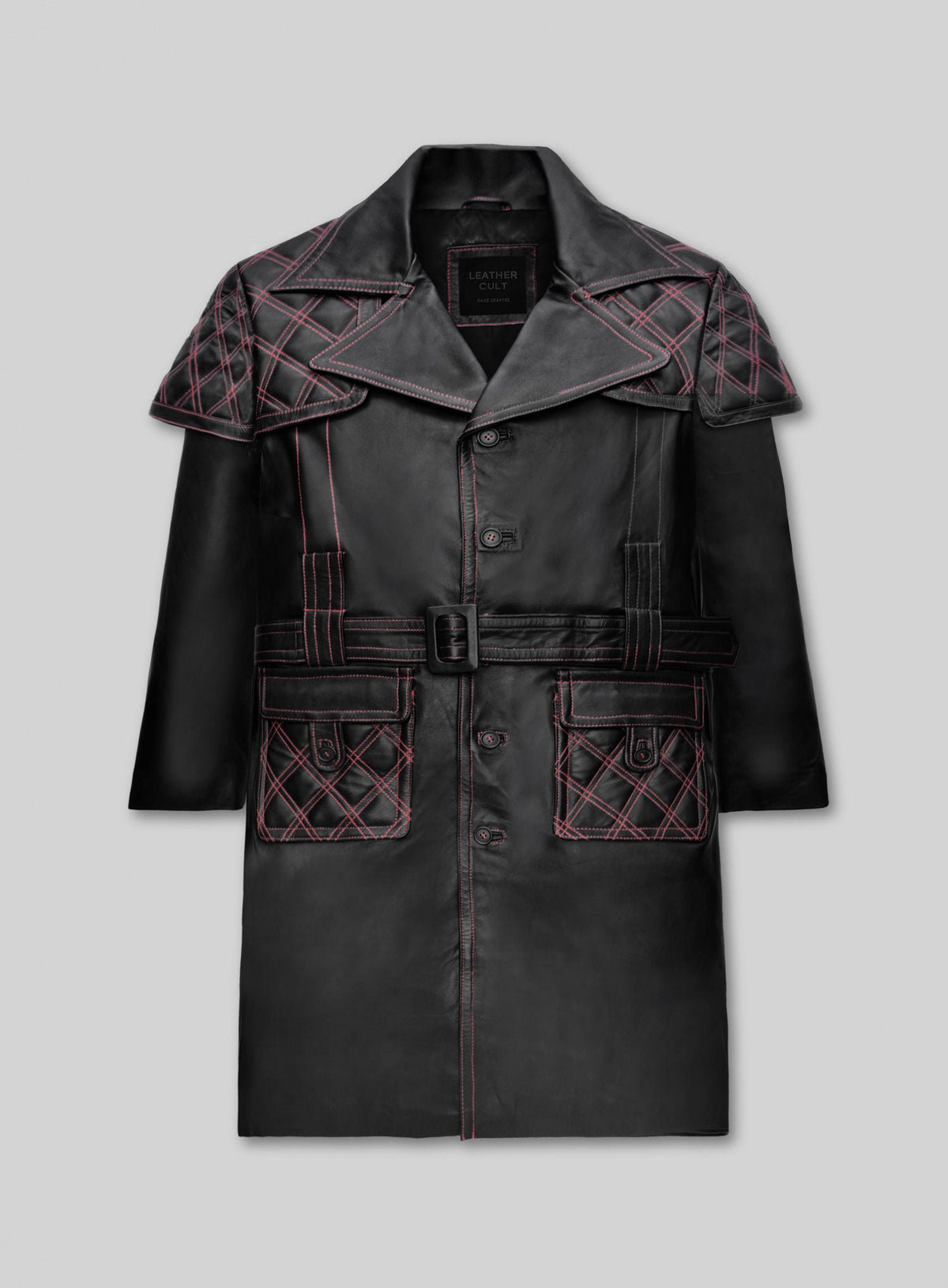 Elvis Presley Red Leather Long Coat – front view