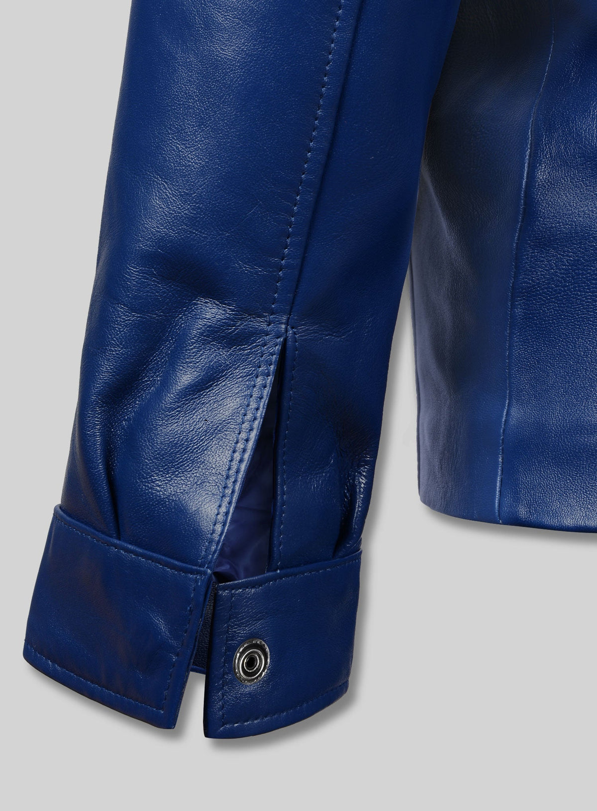 Elvis Presley Speedway Blue Leather Jacket – close-up and worn views
