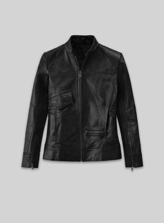 Elsa Pataky Black Leather Jacket – front view