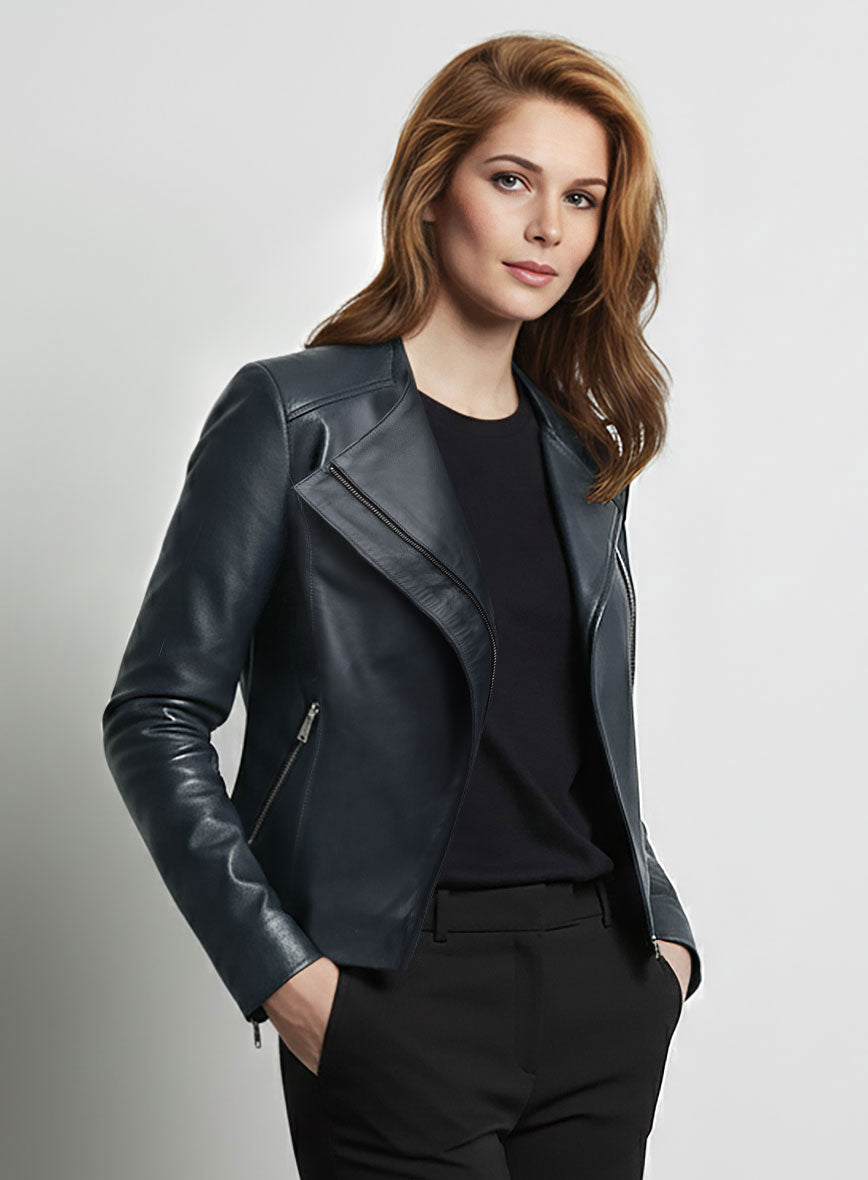 Emily Bett Rickards Arrow Black Leather Jacket – close-up and worn views