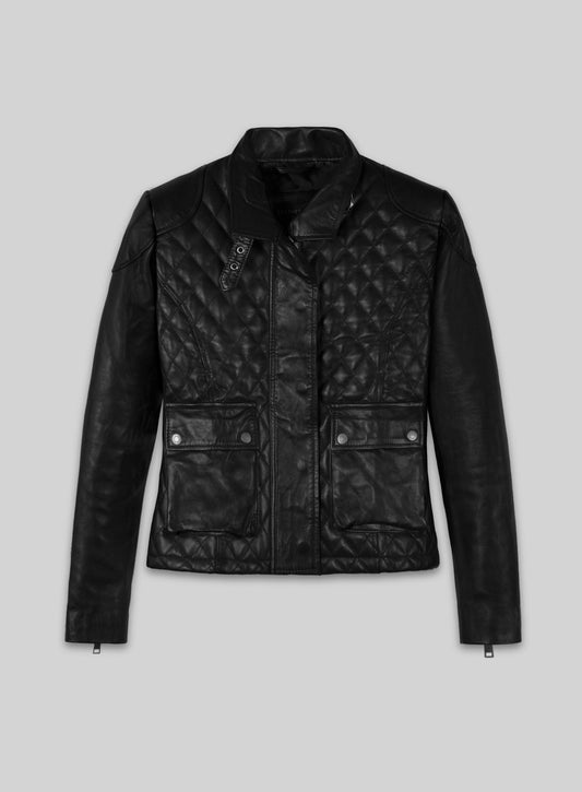 Emily Blunt Black Leather Jacket – front view