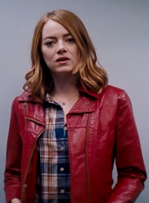 Emma Stone La La Land Black Leather Jacket – close-up and worn views