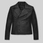 Emma Stone Black Biker Leather Jacket – front view