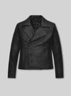 Emma Stone Black Biker Leather Jacket – front view