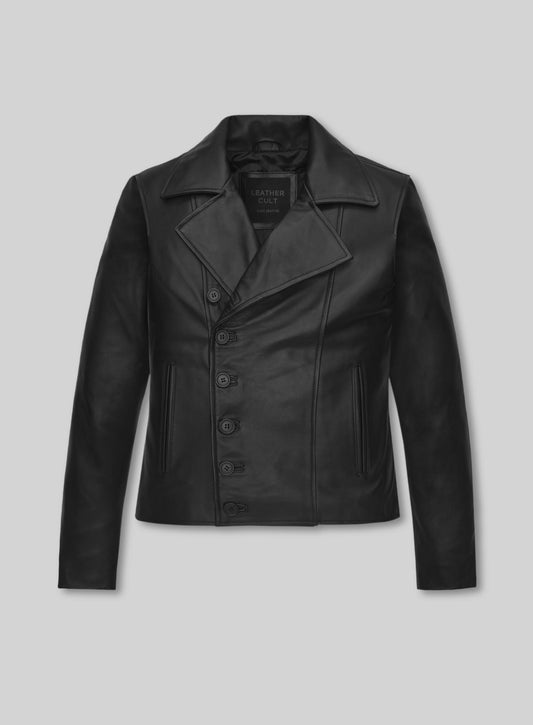 Emma Stone Black Biker Leather Jacket – front view