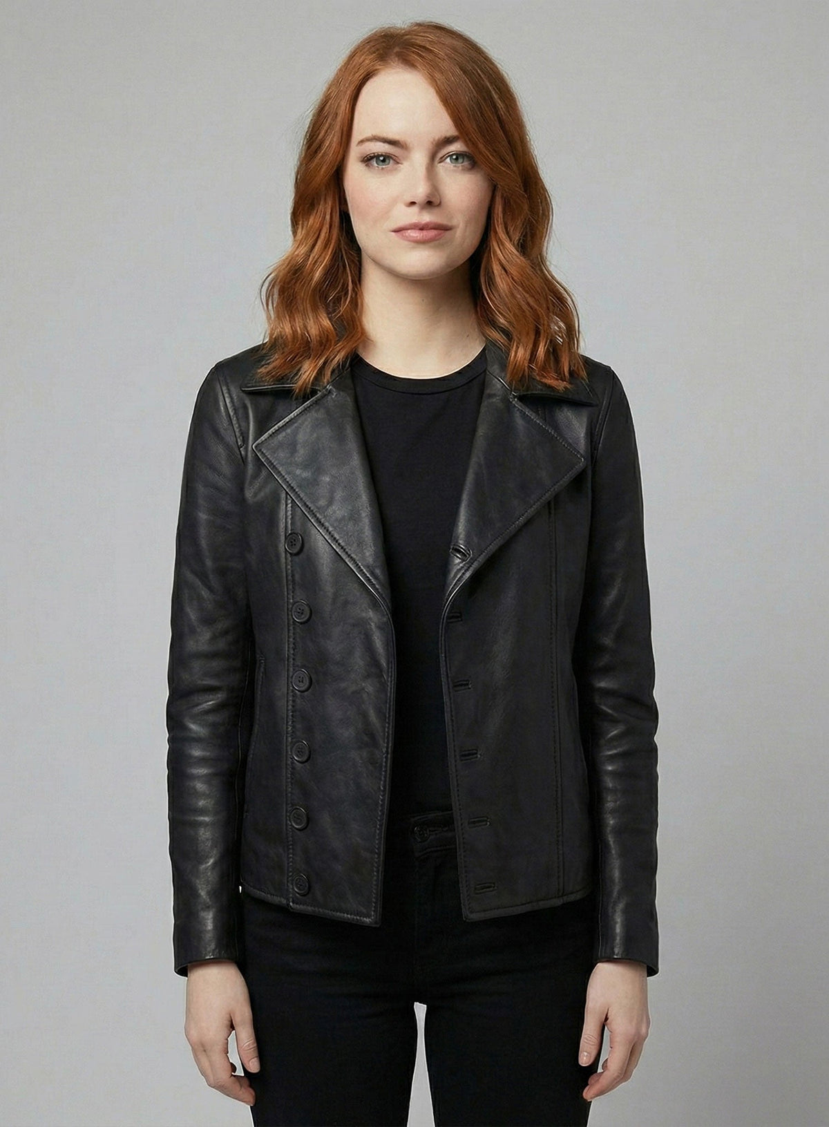 Emma Stone Black Biker Leather Jacket – alternate view