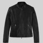 Emma Stone Zombieland: Double Tap Black Leather Jacket – front view