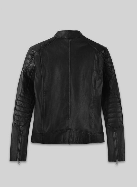 Emma Stone Zombieland: Double Tap Black Leather Jacket – back view