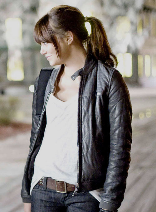 Emma Stone Zombieland Black Leather Jacket – front view