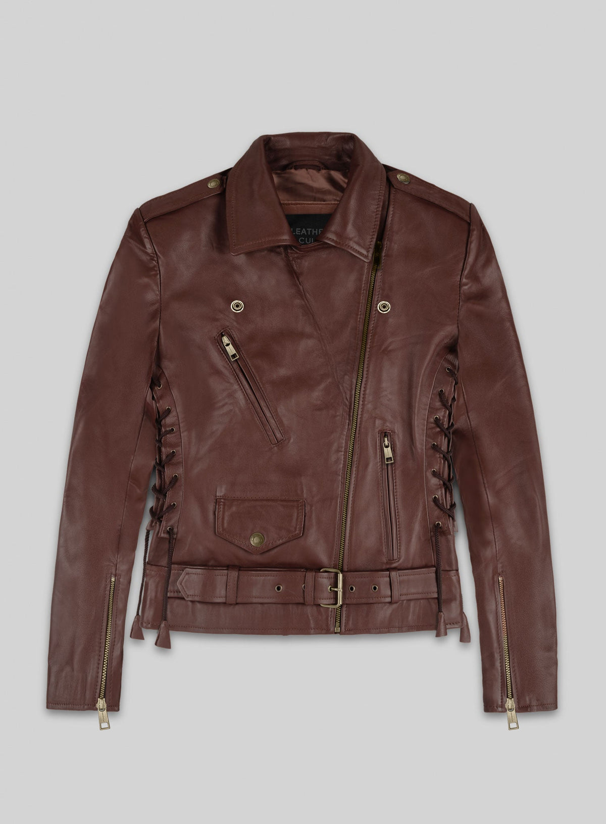 Emma Watson Tan Brown Leather Jacket – front view
