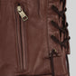 Emma Watson Tan Brown Leather Jacket – close-up and worn views