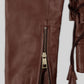 Emma Watson Tan Brown Leather Jacket – close-up and worn views