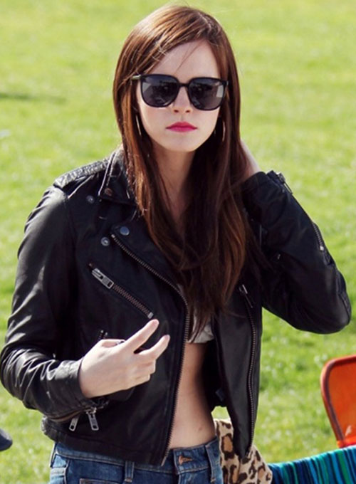 Emma Watson The Bling Ring Black Leather Jacket – front view