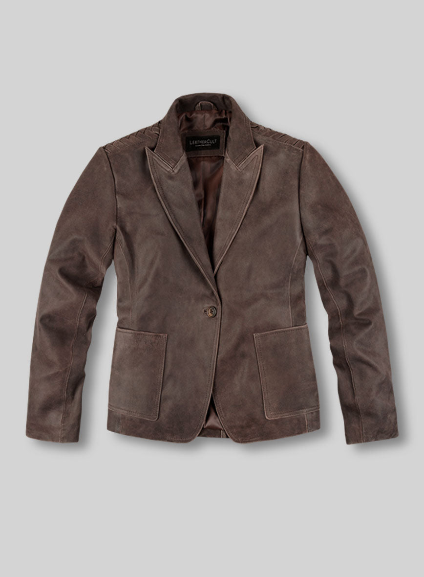 Eva Mendes Ghost Rider Black Leather Blazer – front view
